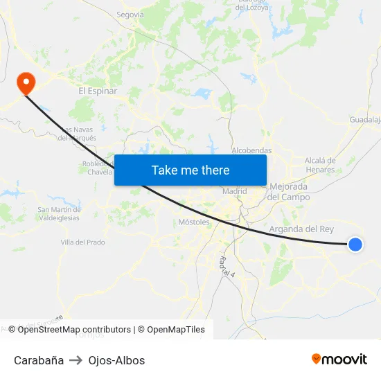 Carabaña to Ojos-Albos map