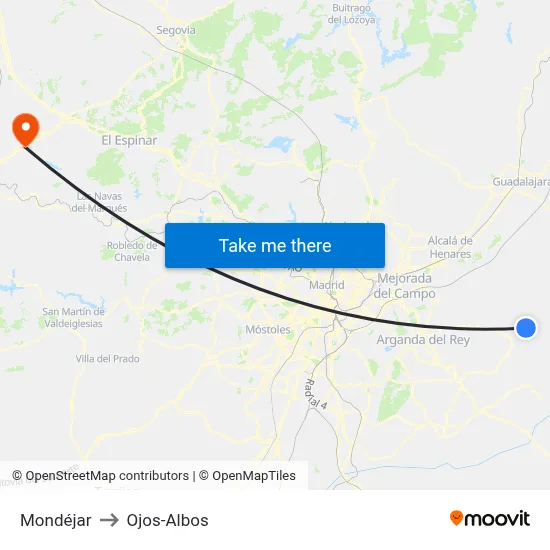 Mondéjar to Ojos-Albos map