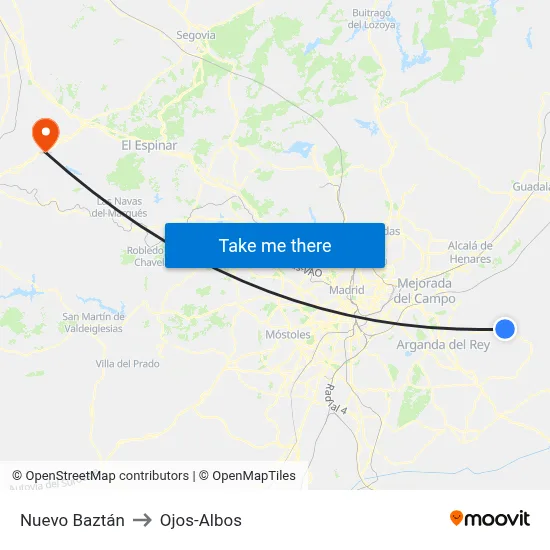 Nuevo Baztán to Ojos-Albos map
