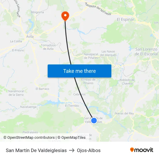 San Martín De Valdeiglesias to Ojos-Albos map