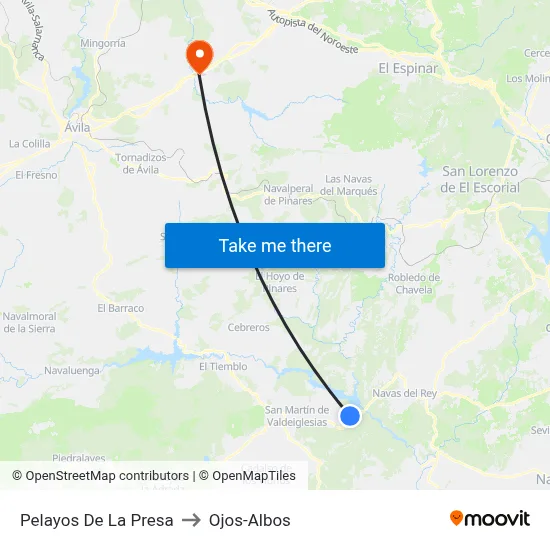Pelayos De La Presa to Ojos-Albos map