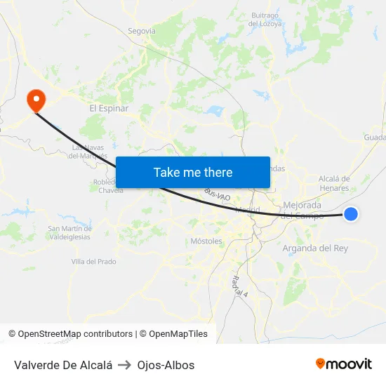 Valverde De Alcalá to Ojos-Albos map