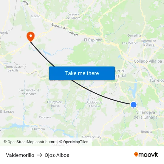 Valdemorillo to Ojos-Albos map