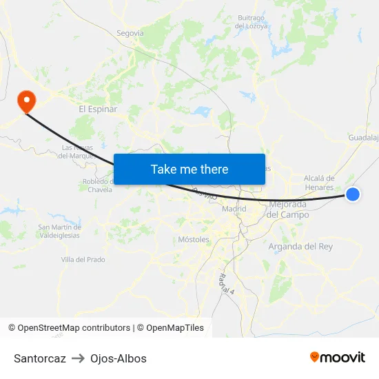 Santorcaz to Ojos-Albos map