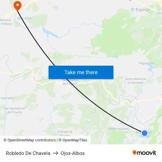 Robledo De Chavela to Ojos-Albos map