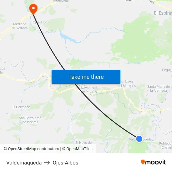 Valdemaqueda to Ojos-Albos map