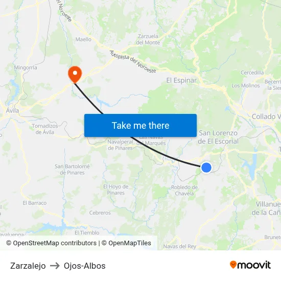 Zarzalejo to Ojos-Albos map