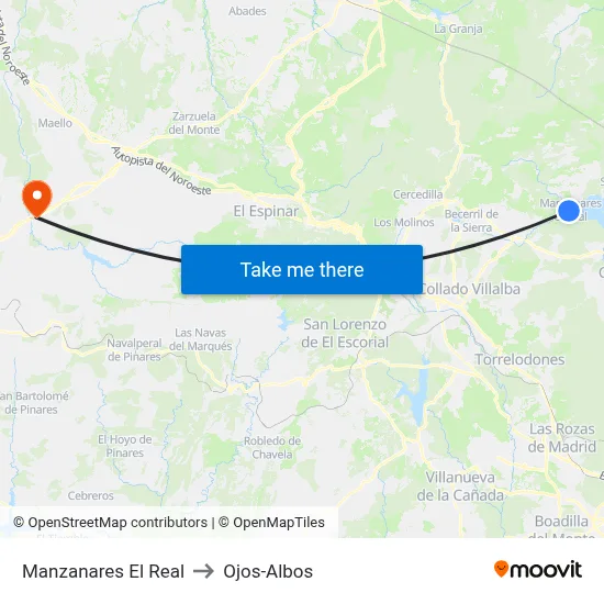 Manzanares El Real to Ojos-Albos map