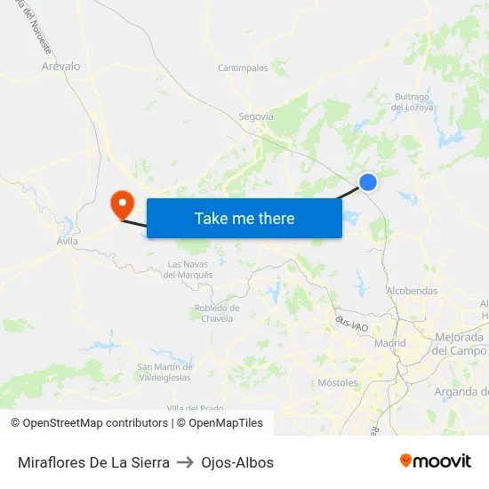 Miraflores De La Sierra to Ojos-Albos map