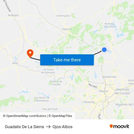 Guadalix De La Sierra to Ojos-Albos map