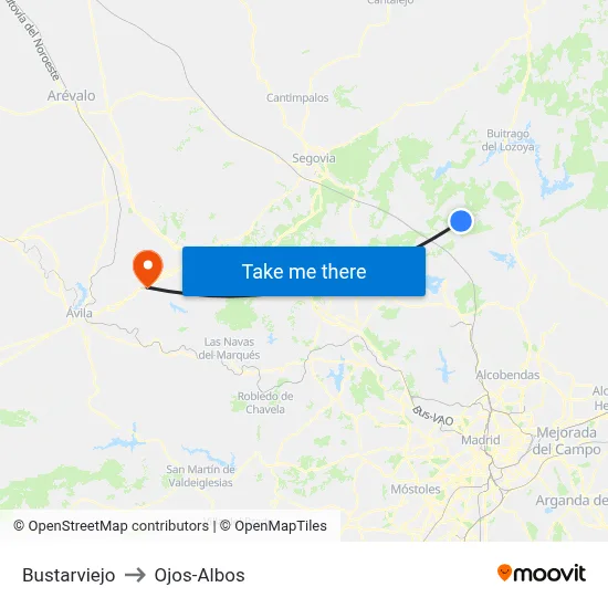 Bustarviejo to Ojos-Albos map