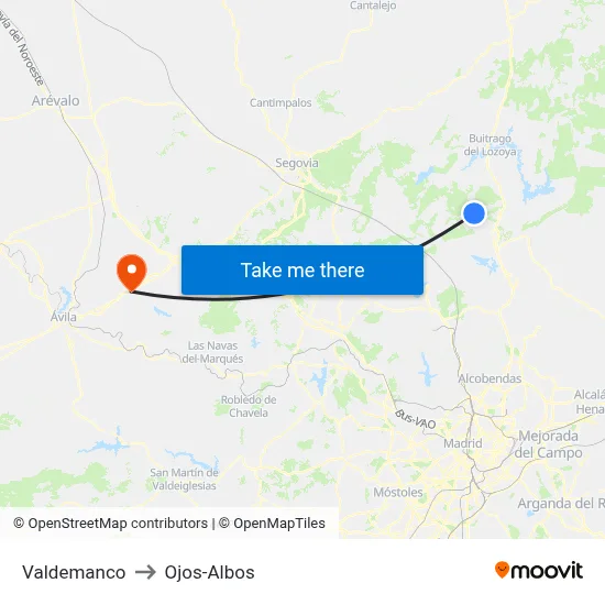 Valdemanco to Ojos-Albos map
