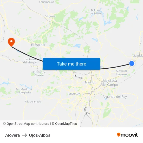 Alovera to Ojos-Albos map