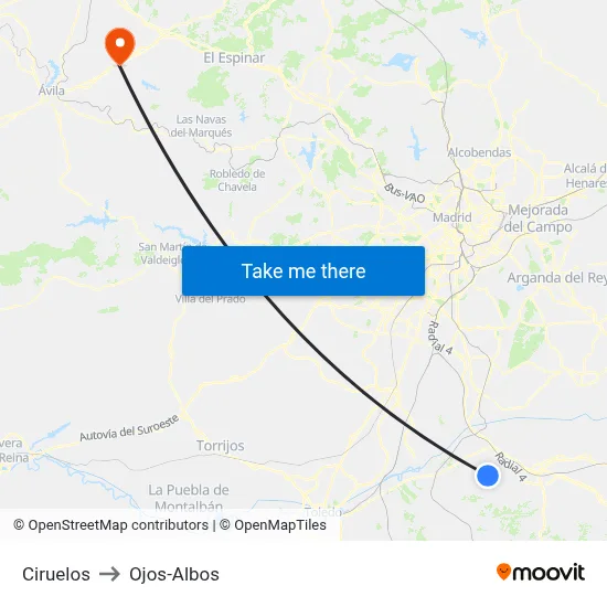 Ciruelos to Ojos-Albos map