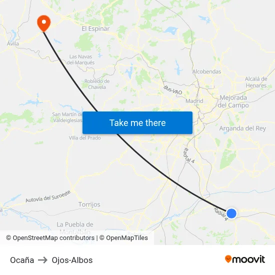 Ocaña to Ojos-Albos map