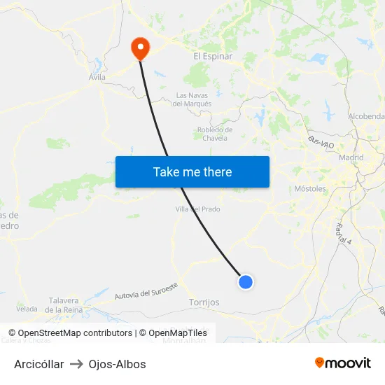 Arcicóllar to Ojos-Albos map