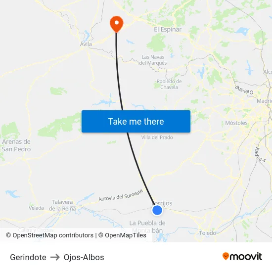 Gerindote to Ojos-Albos map