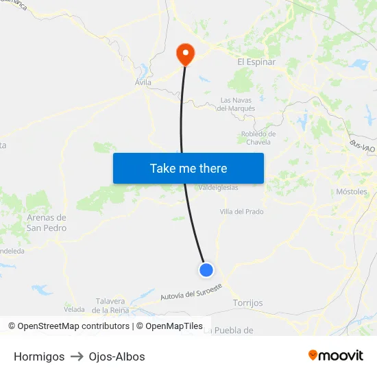 Hormigos to Ojos-Albos map