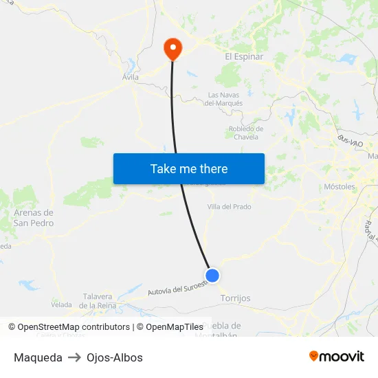 Maqueda to Ojos-Albos map