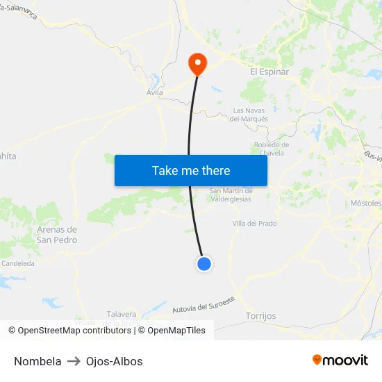 Nombela to Ojos-Albos map