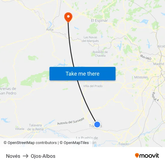 Novés to Ojos-Albos map