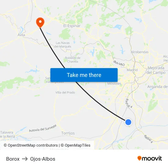 Borox to Ojos-Albos map