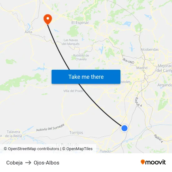 Cobeja to Ojos-Albos map