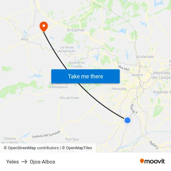 Yeles to Ojos-Albos map