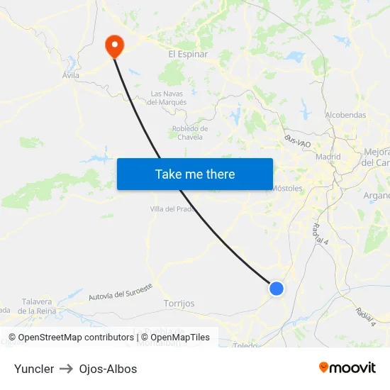 Yuncler to Ojos-Albos map