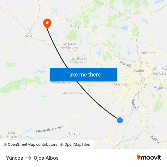 Yuncos to Ojos-Albos map