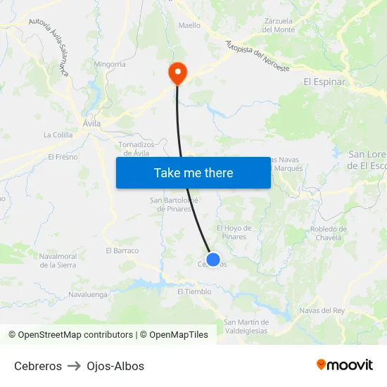 Cebreros to Ojos-Albos map