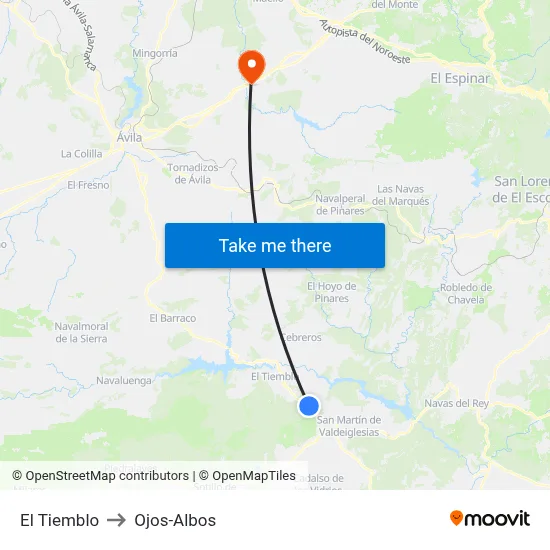 El Tiemblo to Ojos-Albos map