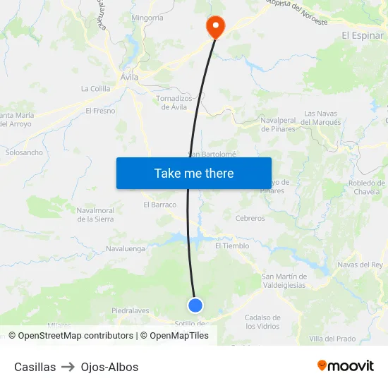 Casillas to Ojos-Albos map