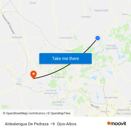 Aldealengua De Pedraza to Ojos-Albos map