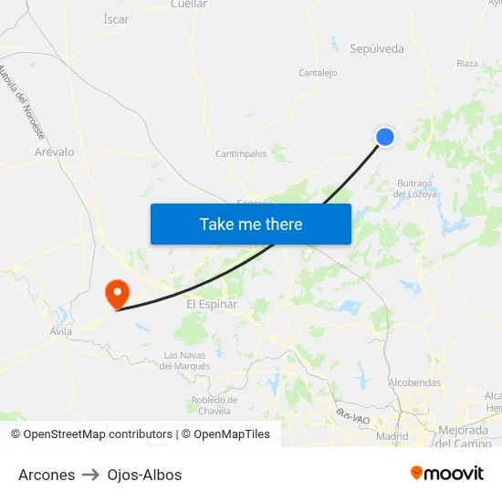 Arcones to Ojos-Albos map