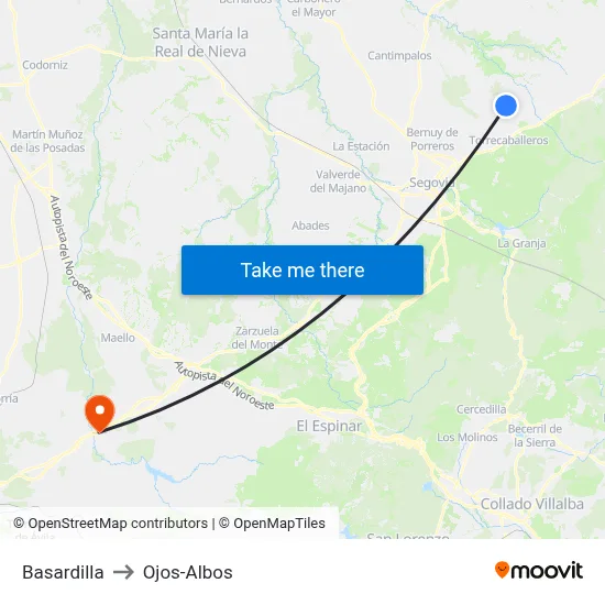Basardilla to Ojos-Albos map
