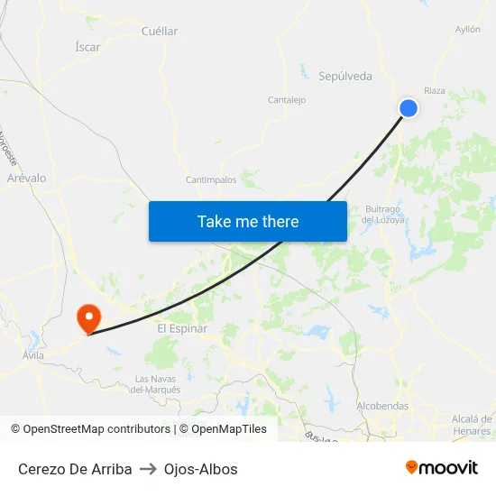 Cerezo De Arriba to Ojos-Albos map