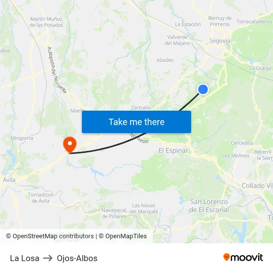 La Losa to Ojos-Albos map