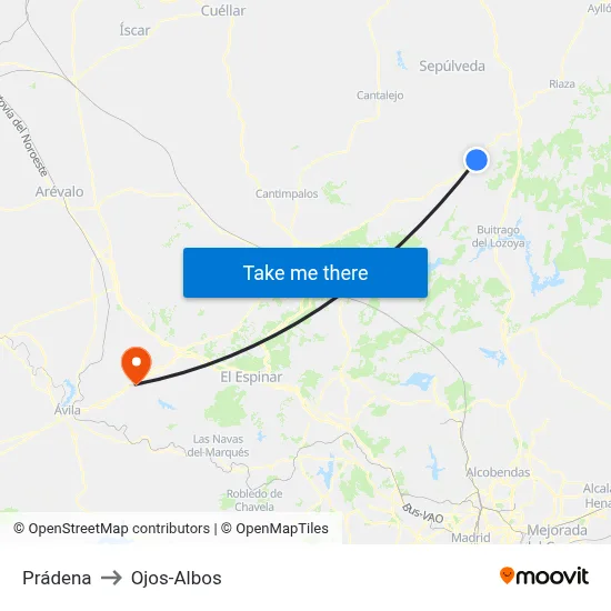 Prádena to Ojos-Albos map