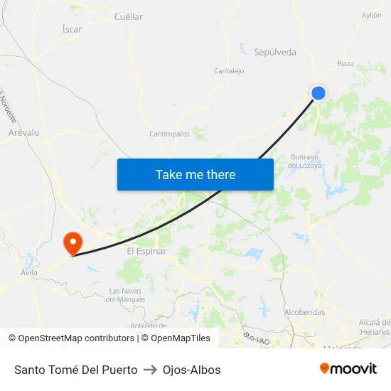 Santo Tomé Del Puerto to Ojos-Albos map