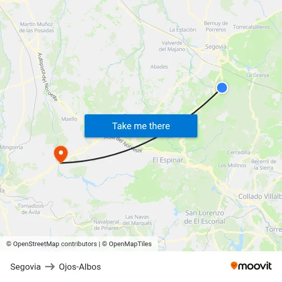 Segovia to Ojos-Albos map