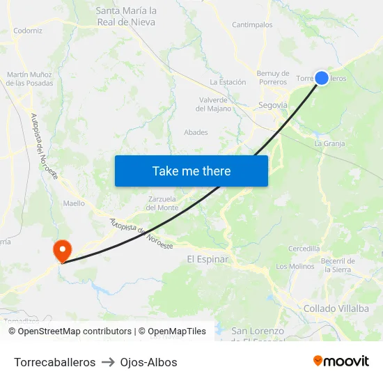 Torrecaballeros to Ojos-Albos map