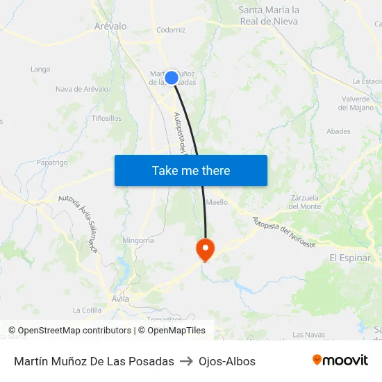 Martín Muñoz De Las Posadas to Ojos-Albos map