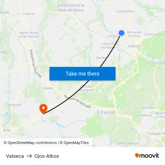 Valseca to Ojos-Albos map