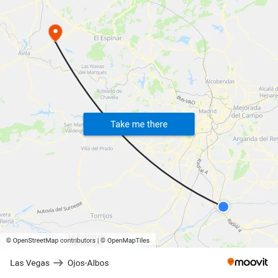 Las Vegas to Ojos-Albos map
