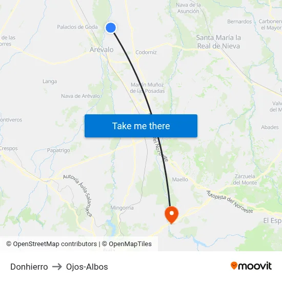 Donhierro to Ojos-Albos map