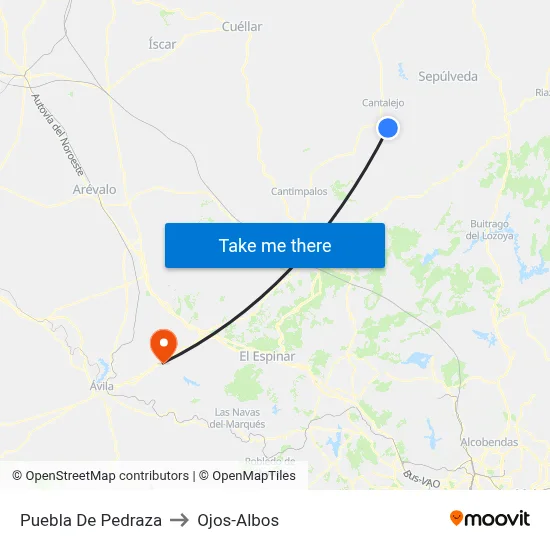 Puebla De Pedraza to Ojos-Albos map