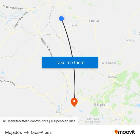 Mojados to Ojos-Albos map