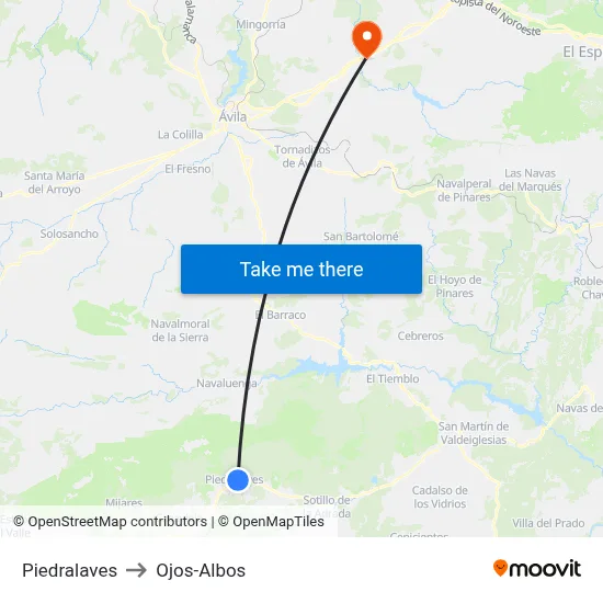 Piedralaves to Ojos-Albos map
