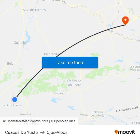 Cuacos De Yuste to Ojos-Albos map